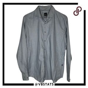 Hugo Boss Men's XL Long‎ Sleeve Dress Shirt in Blue and White Pattern
